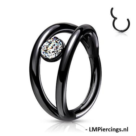 Piercing High Quality Double Hoop met CZ steen 1.2x8 - zwart - LMPiercings