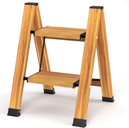 Famanu – Aluminium trapladder met 2 treden antislip treden houtnerf design ruimtebesparend en compact