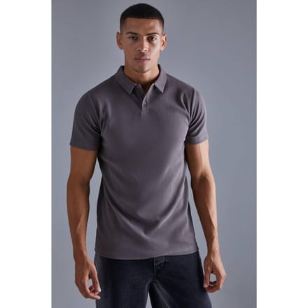 Slim Rib Ottoman Polo T-Shirt | Charcoal | Size XL