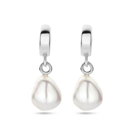 Zilver gerhodineerd oorringen parel 26 mm - 1339310