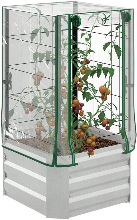 Killogood Verhoogde bak - kas - 3-delige set - met latwerk - plastic afdekking - 53 x 53 x 90 cm
