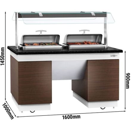 GGM Gastro Buffet warmhoud DUBLIN - 1600mm - met 2 chafing dishes & zwenkwielen