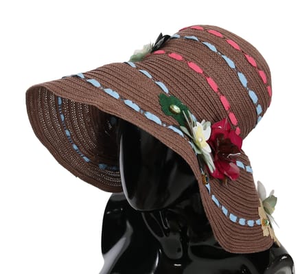 Dolce & Gabbana Bruin Brede Rand Bloemige Floppy Vrouwen Capello Hoed