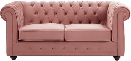 Vente-unique Tweezitsbank van pastelroze fluweel CHESTERFIELD