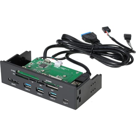 STW 5,25  Kaartlezer Media Dashboard PC Voorpaneel Type-C USB 3.1 USB 3.0 5.25 black