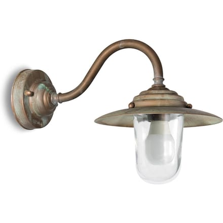 Moretti Luce Buitenwandlamp Chalet, IP44, messing, glas, uitsprong 38 cm