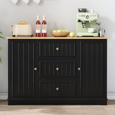 MODFU Dressoir – 3 Laden & Verstelbare Planken – Met Deuren – Moderne Opbergkast – MDF Zwart – 126x40x86 cm