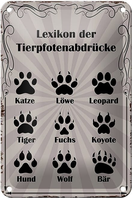 Blechschild Spruch 12x18cm Lexikon Tierpfotenabdrücke Tiere