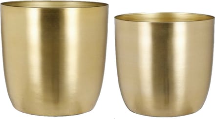 Mica - Plantenpot/bloempot set - 4x stuks - metaal - goud - D22/D24 cm