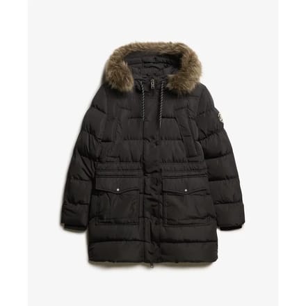 Superdry - Everest halflange pufferjas van imitatiebont - Dames - Gewatteerde jassen