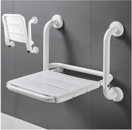 Douchestoel Opklapbaar - Wandmontage Zitting - Veilig Douchen - Met Handgrepen - 45 x 44 x 35 cm - Wit