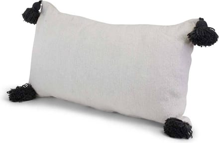 Sierkussen - Marokkaanse Pom-pom Met - Wit En Antraciet - 40 Cm X 60 Cm