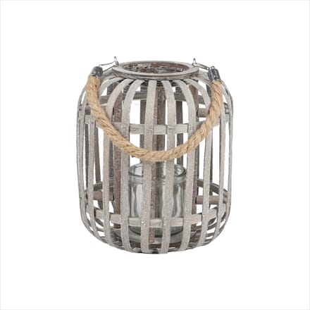 Lantaarn - Jean - Bamboe en glas - D20cm x H23cm - grijs - Kandelaar