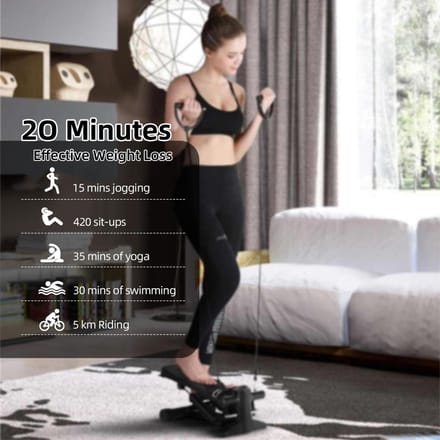 Mini Stepper pour l'exercice à la maison avec bandes de résistance, capacité d'affichage LCD de 100kg Black
