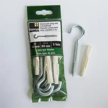 Sencys Universele Plug Met Schroefhaak Kunststof - Diam. 10x60mm - 3 Stuks