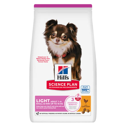 2 + 1 gratis! Hills Science Plan small & mini droogvoer voor honden. - Adult 1-6 Light Small & Mini met Kip (3 x 1,5 kg)