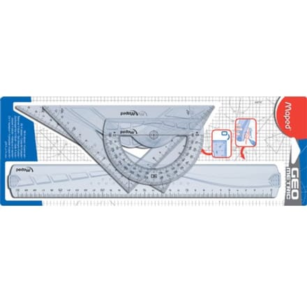 Geometric Kit met 2 driehoeken 21 cm, 30 cm liniaal en 1 gradenboog