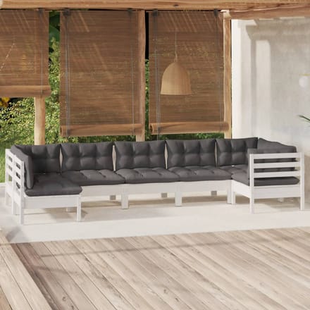 vidaXL - 7-delige - Loungeset - met - kussens - grenenhout - wit