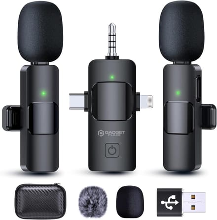Draadloze Lavalier Microfoon 2 Stuks met Beschermcase – Bluetooth – Plug & Play – USB-C, Lightning, USB-A & AUX – Mini Dasspeldmicrofoon
