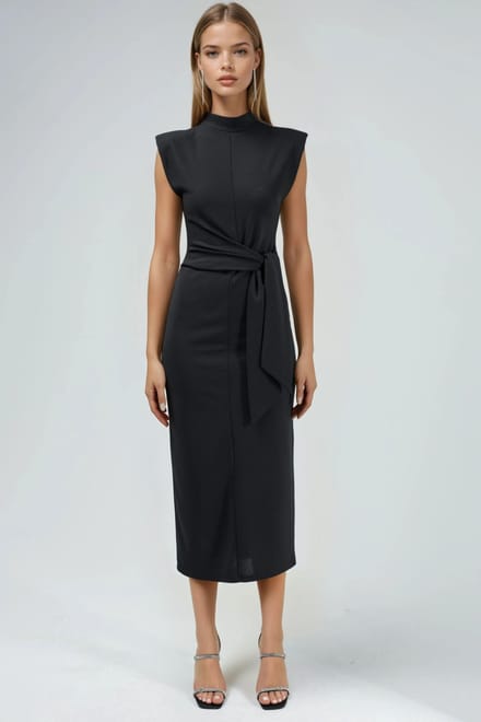 Kraage-detail Midi-jurk met Strik