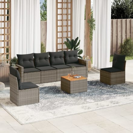vidaXL - 7-delige - Loungeset - met - kussens - poly - rattan - grijs