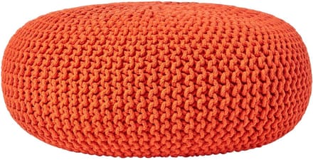 Homescapes Grote gebreide poef 100% katoen, oranje