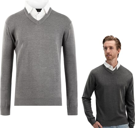 Milanoro - Herenpullover met overhemdkraag - Donkergrijs - L