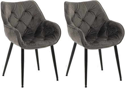 CLP Tanna Set van 2 eetkamerstoelen - Met armleuning - Fluweel/antraciet