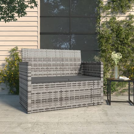 vidaXL - Tuinbank - met - kussens - 105 - cm - poly - rattan - grijs