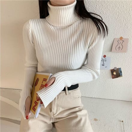 Dames Coltrui Effen Kleur Kasjmier Truien Jumper Vrouwelijk Casual Lange Mouwen Onderstuk Pullover Herfst Winter S white