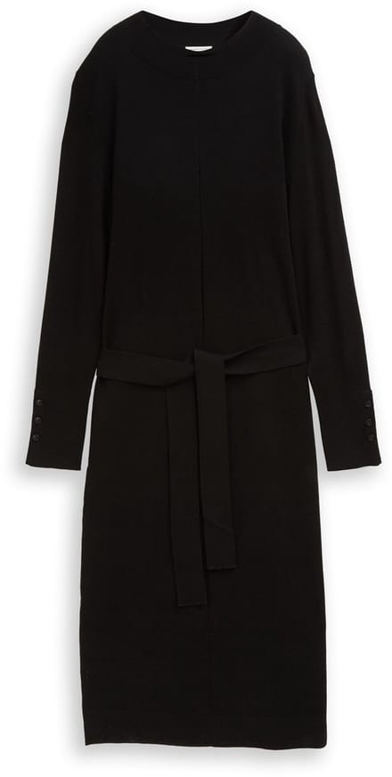 Tom Tailor - Getailleerde midi-jurk met riem - Maat 42 - deep black