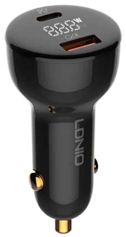 LDNIO - Dual USB Autolader Inc USB C Kabel - USB-C en USB-A - 100W Snellader met LED Display