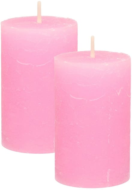 Atmosphera Stompkaars - 2x - roze - 5 x 8 cm - klein rustiek model - cilinderkaars - kaars