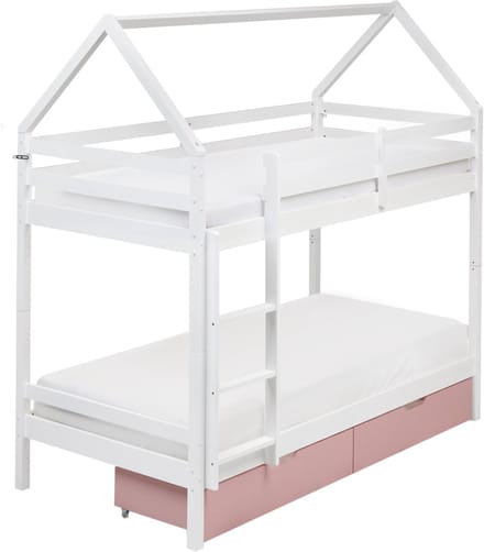 TERNAS - Hoogslaper opberglades - Wit/Roze - 90 x 200 cm - Dennenhout