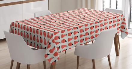 ABAKUHAUS Tafel-loper met fruit – Abstracte appels en peren, satijn, koraal