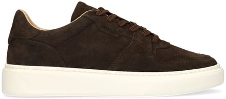 Manfield - Heren - Donkerbruine suède sneakers - Maat 43