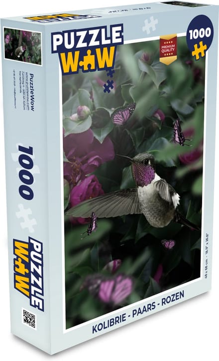 Puzzel Kolibrie - Paars - Rozen - Legpuzzel - Puzzel 1000 stukjes volwassenen