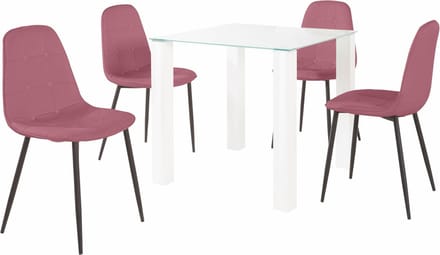 Norma-Set van Eettafel 80x80cm met 4 Stoelen in Rose
