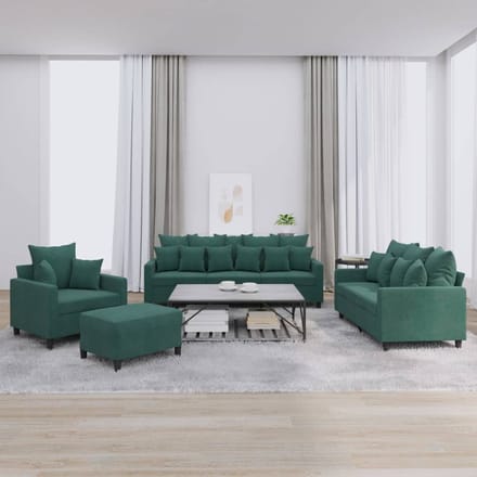 Vidaxl 4-Cz. Ensemble de Relaxation avec Coussins, Vert Foncé, Velours