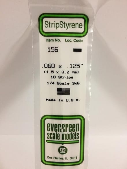 Evergreen Modelbouwdecoratie - 156 Strip 1,5mmX3,2mmX35cm -10 stuks Styreen