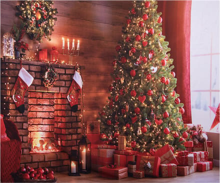 Clayre & Eef Kerst Achtergronddoek 180x210 cm Bruin Textiel Kerstboom