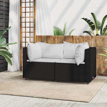 vidaXL - Tuinhoekbank - met - kussens - poly - rattan - zwart