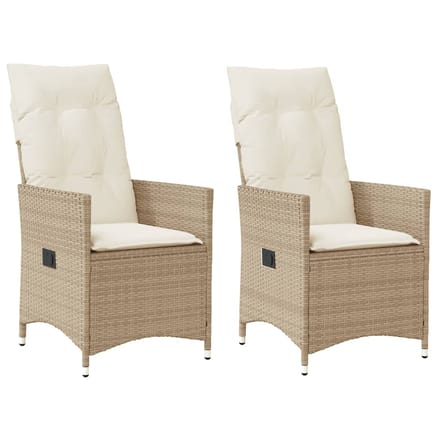 vidaXL - Tuinstoelen - 2 - st - verstelbaar - met - kussens - poly - rattan - beige