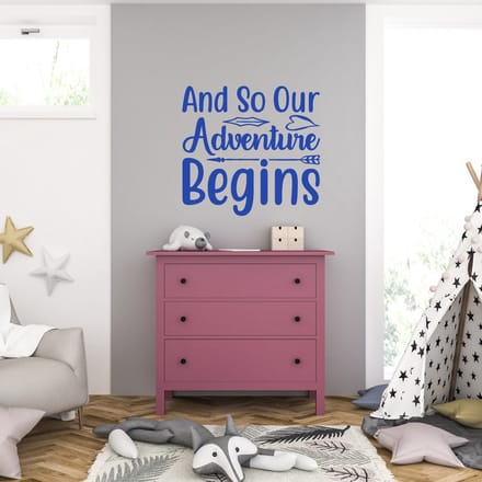 Muursticker - And So Our Adventure Begins - 58 x 61 - Blauw