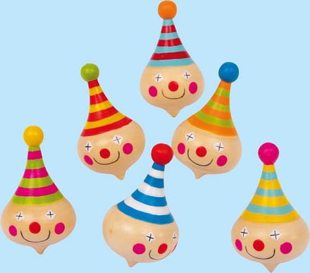 Small Foot - Wooden Spinning Top Clown 6pcs.