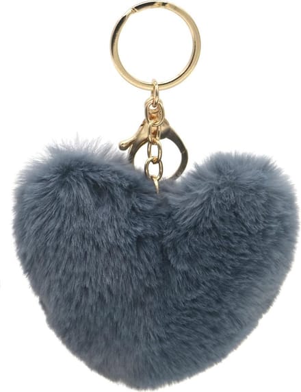 Dielay - Sleutelhanger Fluffy Hart - 10 cm - Grijs