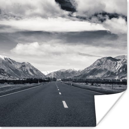 Poster Zwart wit - Berg - Weg - 30x30 cm