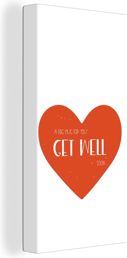 Canvas Schilderij Get well soon - Quotes - Hartje - Knuffel - 40x80 cm - Wanddecoratie