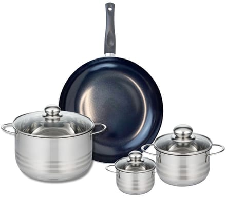 Set van 1 Koekenpan 32 cm en 3 kookpotten 12, 16 en 24 cm Elo Prima Glanzend