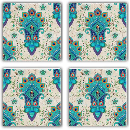 Asir - Onderzetter (4 stuks) - Veelkleurig - 10 x 10 x 1 cm